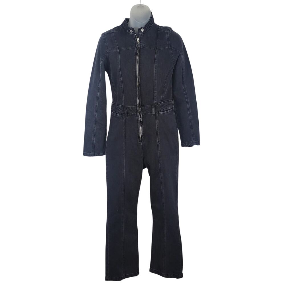 Free People We The Free JADED One-Piece Denim Moto Jumpsuit in Black S NWOT $168 - Picture 5 of 7